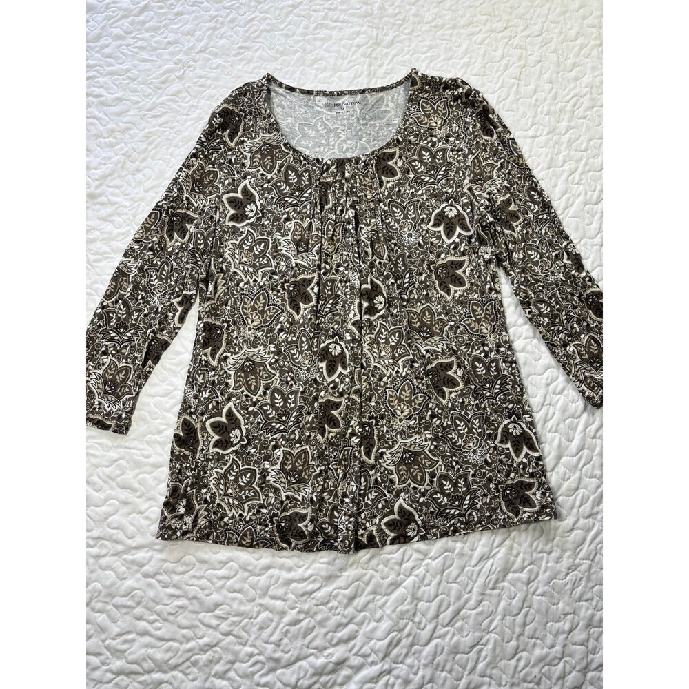 Croft & Barrow Green Floral Print Flowy Long Sleeve Blouse size medium